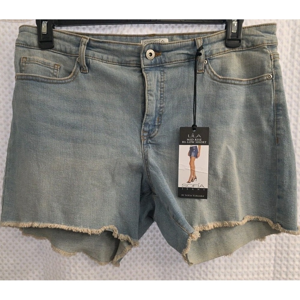 NEW Sofia Jean Shorts Womens 12 Blue Lila Mid Rise High Low Light Wash Cut Offs